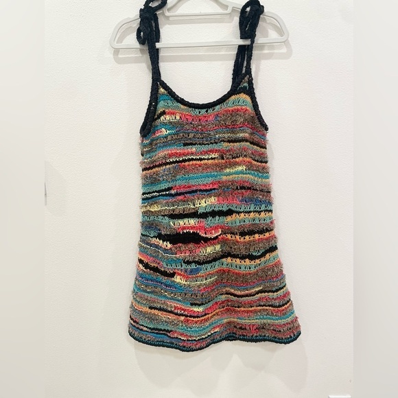 ALANUI Over The Rainbow Crochet Mini Dress Brown Yellow multicolor Large - Picture 9 of 12